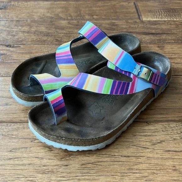 Birkenstock Birki’s Sandals Multicolor Rainbow Stripe Womens Size 5 - Picture 4 of 10